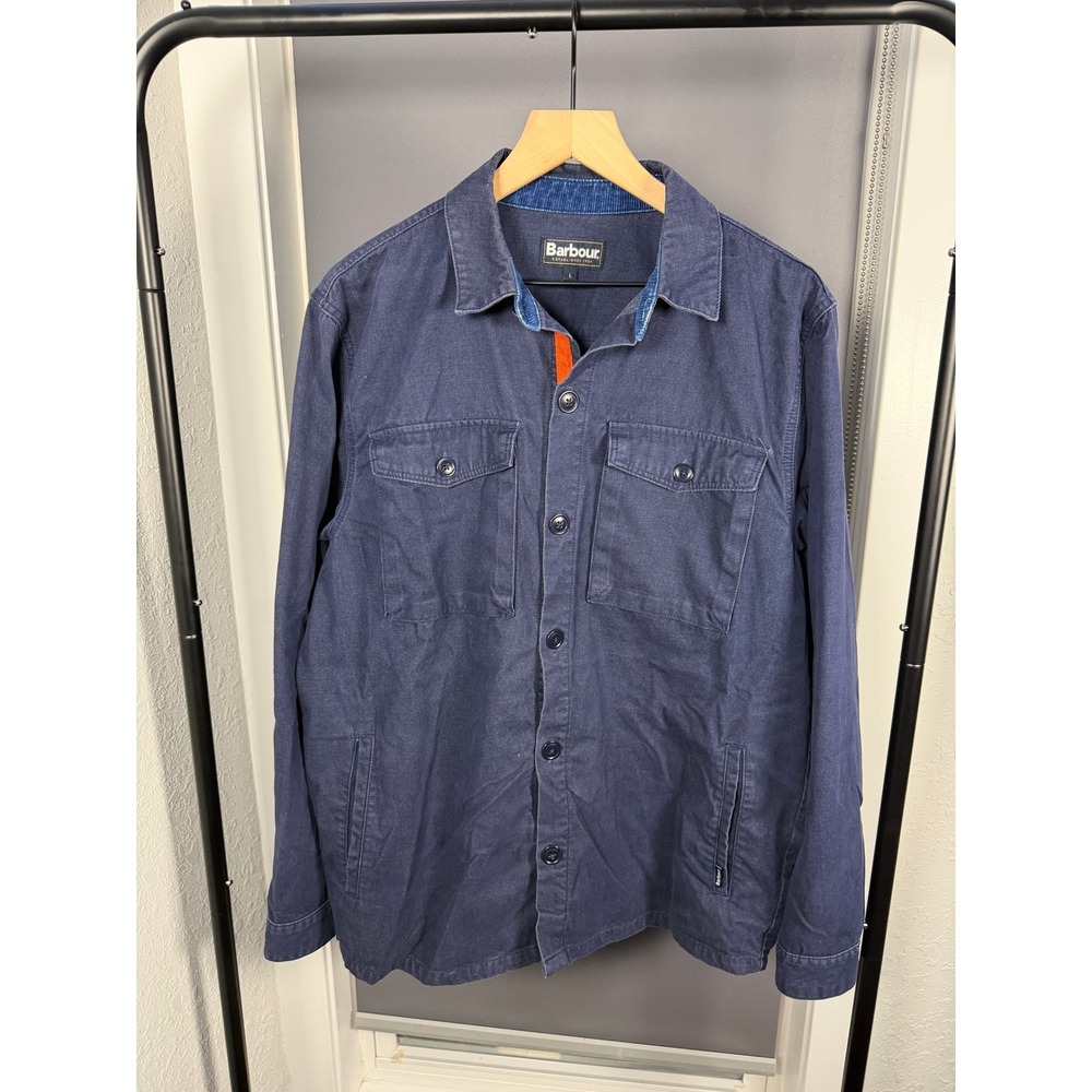 Barbour Mens Overshirt Navy Blue Cotton Blend Utility Shirt Jacket MOS0054NY91 L